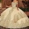 Sequined Champagne Quinceanera Dresses Lace Appliqued Off Shoulder Ball Gown Tulle Vestidos De 15 Años Sweet 16