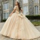 Shiny Champagne Ball Gown Quinceanera Dress Corset Lace Beading Sequins Bow Off the Shoulder Sweet 16 Dress