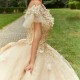 Shiny Champagne Ball Gown Quinceanera Dress Corset Lace Beading Sequins Bow Off the Shoulder Sweet 16 Dress