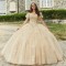 Shiny Champagne Ball Gown Quinceanera Dress Corset Lace Beading Sequins Bow Off the Shoulder Sweet 16 Dress