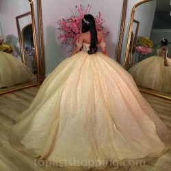 Champagne Quinceanera Dress Off Shoulder Sweet 16 Years Gowns Puffy Ball Gown Formal Wear Pageant 