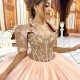 Champagne Sweetheart Quinceanera Dresses Birthday 15 Party Crystal Formal Sweet 16 Princess Gowns