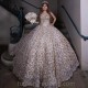 Champagne Sweetheart Ruffles Bow Quinceanera Dresses Sequined Lace Beading Crystal Corset Vestidos De 15 Años