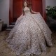 Champagne Sweetheart Ruffles Bow Quinceanera Dresses Sequined Lace Beading Crystal Corset Vestidos De 15 Años