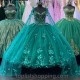 Emarled Green Quinceanera Dresses with Cape Shiny Vestidos De 15 Anos Formal Birthday Party Ball Girthday Gowns