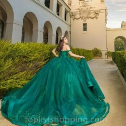 Emerald Green Ball Gown Quinceanera Dresses 2024 Appliques Off Shoulder Sweet 16 Dress Vestido De 15 Anos