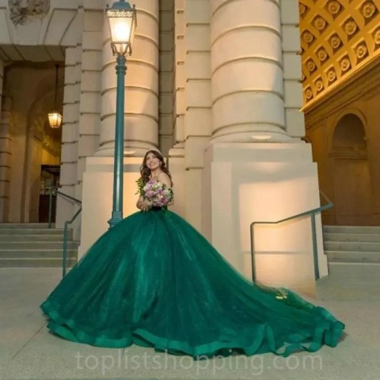 Emerald Green Ball Gown Quinceanera Dresses 2024 Appliques Off Shoulder Sweet 16 Dress Vestido De 15 Anos