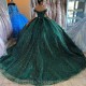 Emerald Green Ball Gown Quinceanera Dresses Glitter Tulle Sweet 16 Princess Birthday Party Gowns Vestido De 15 Anos