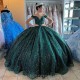 Emerald Green Ball Gown Quinceanera Dresses Glitter Tulle Sweet 16 Princess Birthday Party Gowns Vestido De 15 Anos