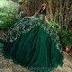 Emerald Green Beaded Quinceanera Dresses Gold Appliques Lace Sequined Ball Gowns