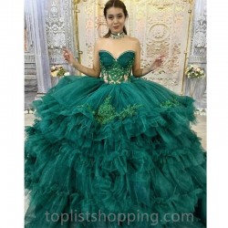 Off-Shoulder Emerald Green Quinceanera Dress Ball Gown Princess Tulle Vestidos De Birthday Party Dresses