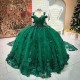 Mexican Emerald Green Quinceanera Dress Appliques 3D Flowers Ball Gowns With Cape Corset 16 Vestidos De XV Anos