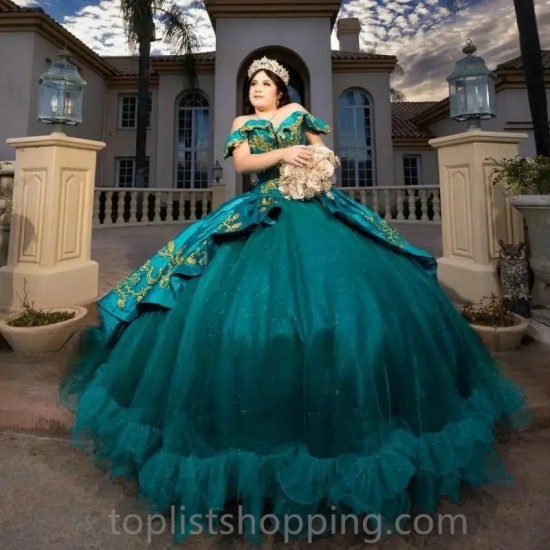 Ruffles Emerald Green Quinceanera Dress Princess Ball Gowns Birthday Party Prom Dresses Vestidos De 15 Anos