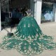 V-Neck Emerald Green Quinceanera Dresses For 16 Girl Gold Appliques Beading Princess Ball Gowns