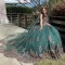 Emerald Green Quinceanera Dresses For 16 Girl V-Neck Off the Shoulder Gold Appliques Beads With Cape