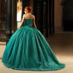 Beads Emerald Green Quinceanera Dresses Lace Appliques Vestidos de 15 años Vintage Sweet 16 Birthday Gowns