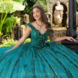 Off The Shoulder Emerald Green Quinceanera Dresses Princess Ball Gown Sweet 16 Dress Puffy Prom Dress