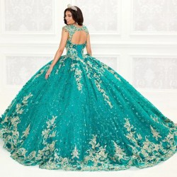 Beads Emerald Green Shiny Quinceanera Dresses Lace Floral Applique Ball Gown Vestidos de 15 años Customized Sweet 16 Dresses