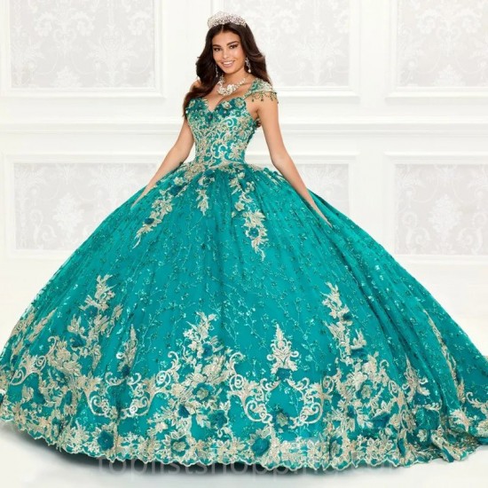 Beads Emerald Green Shiny Quinceanera Dresses Lace Floral Applique Ball Gown Vestidos de 15 años Customized Sweet 16 Dresses