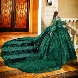 Sweetheart Emerald Green Shiny Crystal Beading Ball Gown Quinceanera Dresses