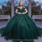 Sweetheart Emerald Green Shiny Pageant Quinceanera Dresses Appliques Lace Beads Off the Shoulder Princess Dress