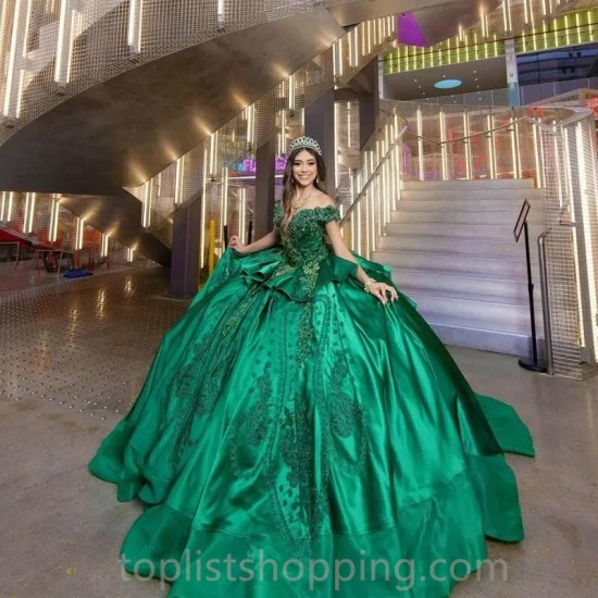 Emerald Green Sweetheart Quinceanera Dresses 2024 Ball Gown Floral Applique Crystal Sweet 16 Dresses