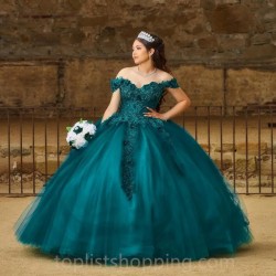 Emerald Green Sweetheart Shiny Quinceanera Dresses Appliques Lace Beading Tull Formal Prom Ball Gowns Vestidos De Quinceañera