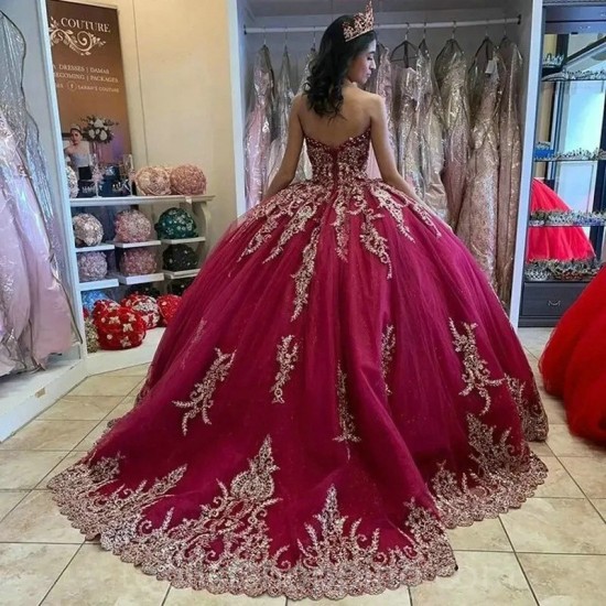 Fuchsia Ball Gown Quinceanera Dresses Vestidos De 15 Anos Luxury Appliques Court Train Princess Birthday Party