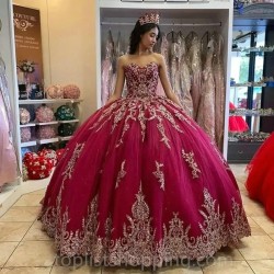 Fuchsia Ball Gown Quinceanera Dresses Vestidos De 15 Anos Luxury Appliques Court Train Princess Birthday Party