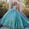 Mint Quinceanera Dress Ball Gown Off Shoulder Floral Applique Beaded Tiered Sweet 16 Vestidos De 15 Años