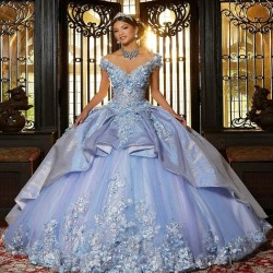 Sky Blue Quinceanera Dresses Off The Shoulder Ball Gown Sweet 16 Princess Lace Beads V-Neck Prom Gowns Vestido De 15Anos