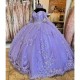 Glittering Lavender Quinceanera Dresses 3D Flower Birthday Party Prom Princess Ball Gown Vestidos De 15 Anos Corset