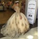 Gold 3D Floral Appliques Quinceanera Dress Deep V-neck Long Sleeve Crystal Beading Sweet 16 Vestidos De 15 Años