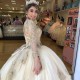 Gold 3D Floral Appliques Quinceanera Dress Deep V-neck Long Sleeve Crystal Beading Sweet 16 Vestidos De 15 Años