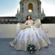 Gold Charro Quinceanera Dresses Ball Gown Long Sleeves Appliques Pearls Mexican Sweet 16 Dresses 15 Anos