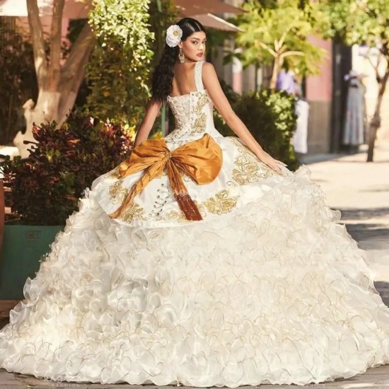 Gold Quinceanera Dresses 2024 Ball Gown Birthday Gown Corset Back Sweet 16 Prom Dress