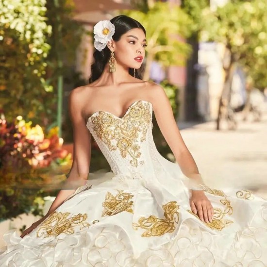 Gold Quinceanera Dresses 2024 Ball Gown Birthday Gown Corset Back Sweet 16 Prom Dress