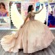 Off Shoulder Rose Gold Shiny Princess Quinceanera Dresses 2024 Beads Tassels Birthday Party Sweet 16 Gowns