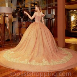 Gold Sparkly Charro Quinceanera Dresses Ball Gown Off The Shoulder Sequins Lace Mexican Sweet 16 Dresses 15 Anos