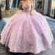 Off Shoulder Lavender Quinceanera Dress 2024 Appliques Lace Beads Tull Sweet 15 16 Years Ball Gown 