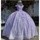 Off-Shoulder Lavender Ball Gown Quinceanera Dresses 15 Years Sexy 3D Flower Tulle Formal Princess Birthday Gowns