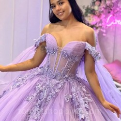 Butterflies Lavender Quinceanera Dresses Ball Gown Birthday Party Dress Sweet 16 Dress Lace Up Tulle