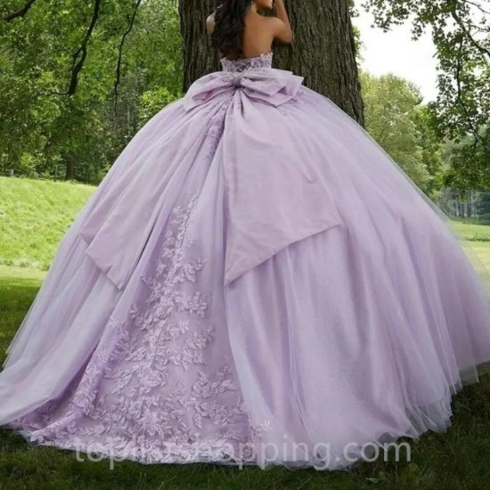 Off The Shoulder Lavender Ball Gown Quinceanera Dress Appliques Lace Beaded Birthday Party Gowns