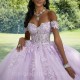 Off The Shoulder Lavender Ball Gown Quinceanera Dress Appliques Lace Beaded Birthday Party Gowns