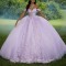 Off The Shoulder Lavender Ball Gown Quinceanera Dress Appliques Lace Beaded Birthday Party Gowns