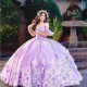 Off Shoulder Lavender Princess Quinceanera Dresses 3D Floral Applique Gillter Sequins Corset Prom Vestidos 15