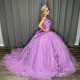 Sweet 16 Girl Lavender Prom Dresses Appliques Lace Beading 3D Flower Princess Ball Gown Quinceanera Dresses