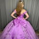 Sweet 16 Girl Lavender Prom Dresses Appliques Lace Beading 3D Flower Princess Ball Gown Quinceanera Dresses