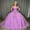 Sweet 16 Girl Lavender Prom Dresses Appliques Lace Beading 3D Flower Princess Ball Gown Quinceanera Dresses