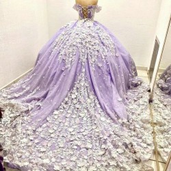 Ball Gown Lavender Quinceanera Dress Mexican 3D Flowers Applique Lace Sweet 16 Princess Vestidos De XV Anos